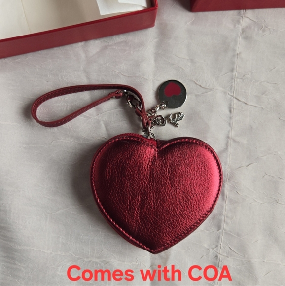 Salvatore Ferragamo Heart Metallic Red Leather Coin Purse